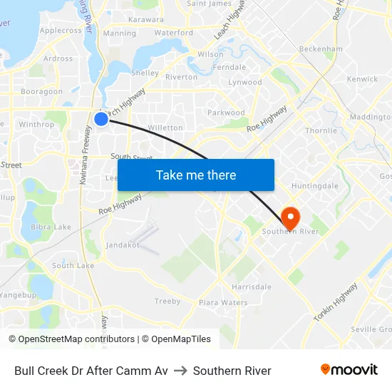 Bull Creek Dr After Camm Av to Southern River map