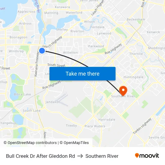 Bull Creek Dr After Gleddon Rd to Southern River map