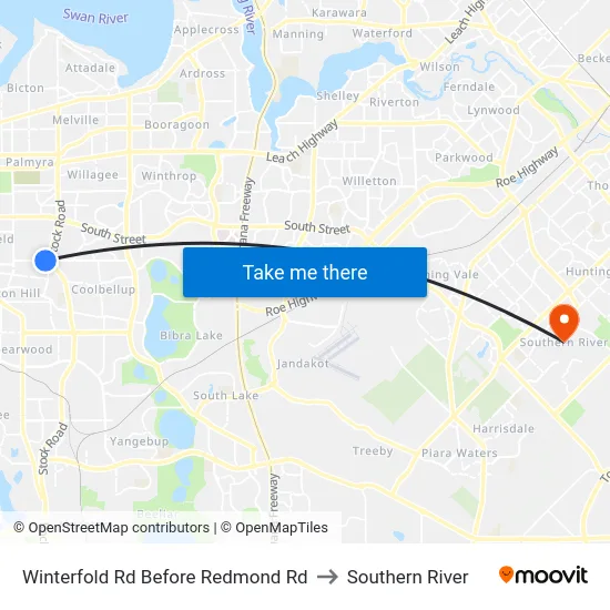 Winterfold Rd Before Redmond Rd to Southern River map