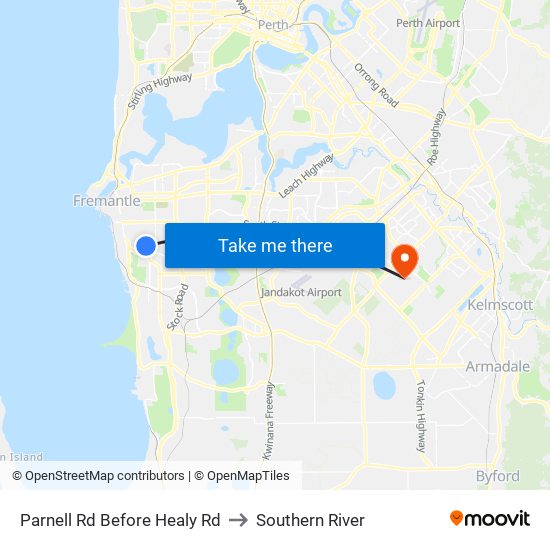 Parnell Rd Before Healy Rd to Southern River map