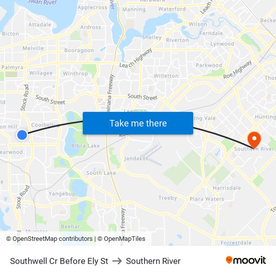 Southwell Cr Before Ely St to Southern River map