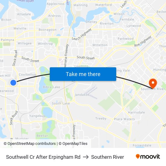 Southwell Cr After Erpingham Rd to Southern River map