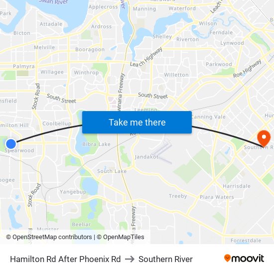 Hamilton Rd After Phoenix Rd to Southern River map