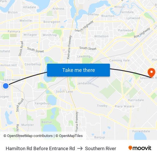 Hamilton Rd Before Entrance Rd to Southern River map