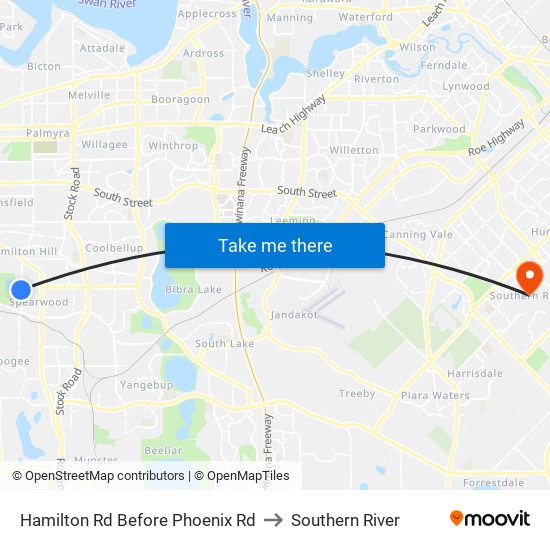 Hamilton Rd Before Phoenix Rd to Southern River map