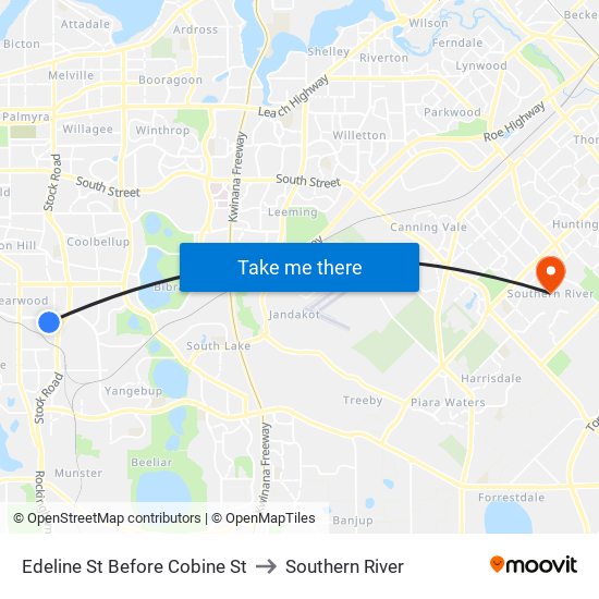 Edeline St Before Cobine St to Southern River map