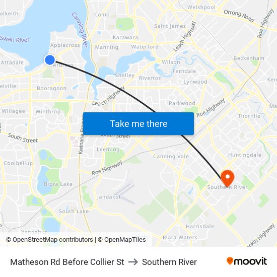 Matheson Rd Before Collier St to Southern River map