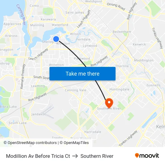 Modillion Av Before Tricia Ct to Southern River map
