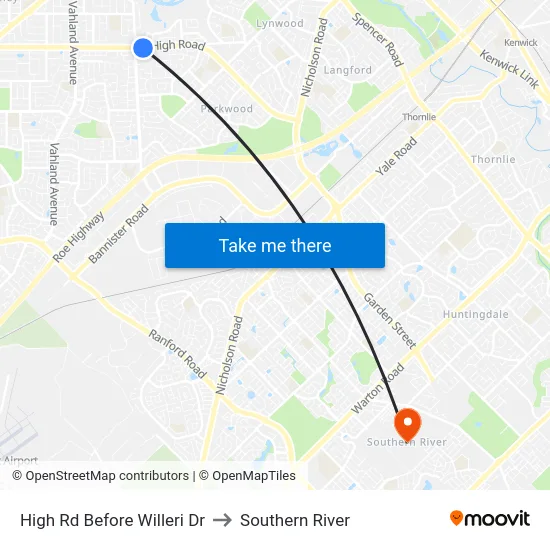 High Rd Before Willeri Dr to Southern River map