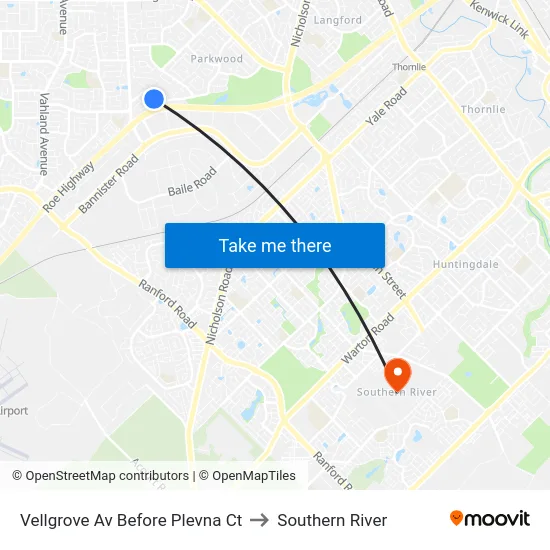 Vellgrove Av Before Plevna Ct to Southern River map