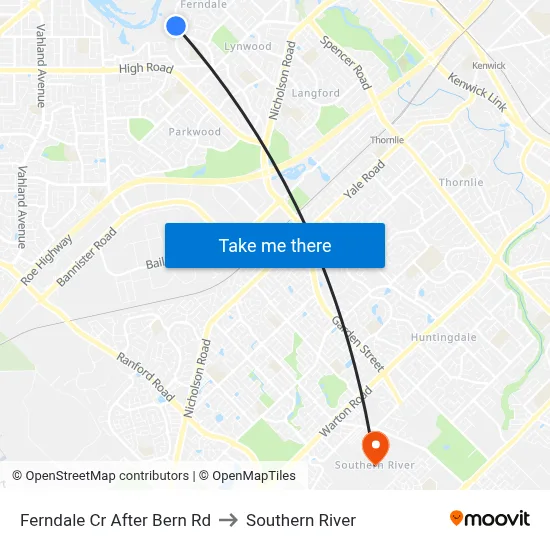 Ferndale Cr After Bern Rd to Southern River map