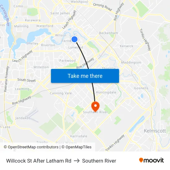 Willcock St After Latham Rd to Southern River map
