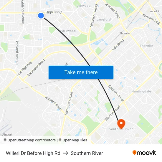 Willeri Dr Before High Rd to Southern River map