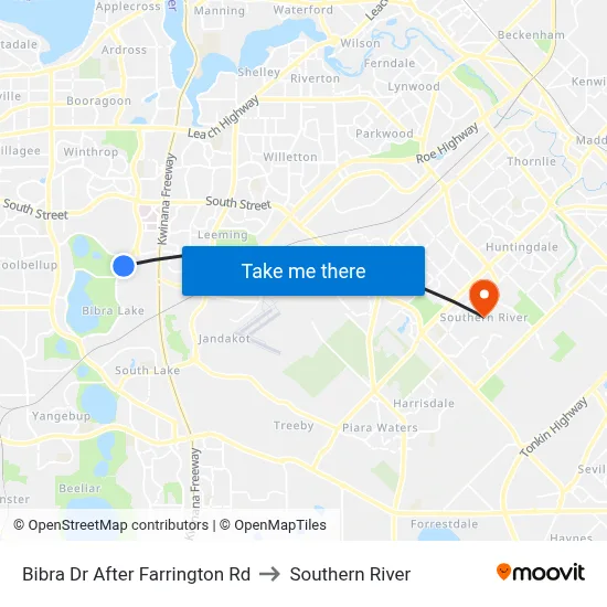 Bibra Dr After Farrington Rd to Southern River map