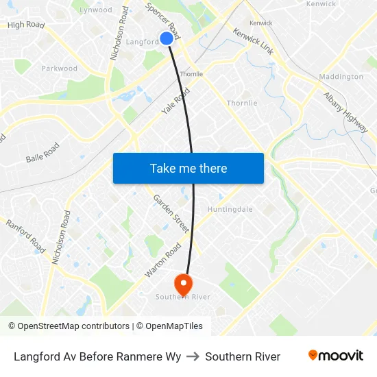 Langford Av Before Ranmere Wy to Southern River map