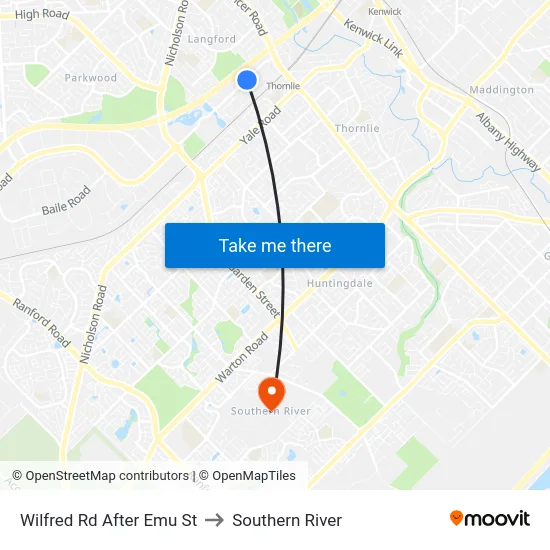 Wilfred Rd After Emu St to Southern River map