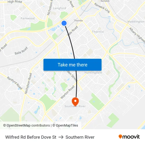 Wilfred Rd Before Dove St to Southern River map