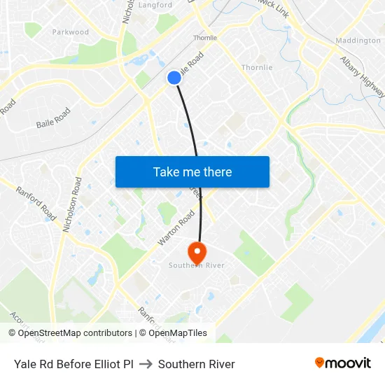 Yale Rd Before Elliot Pl to Southern River map