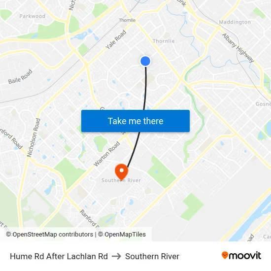 Hume Rd After Lachlan Rd to Southern River map