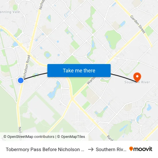Tobermory Pass Before Nicholson Rd to Southern River map