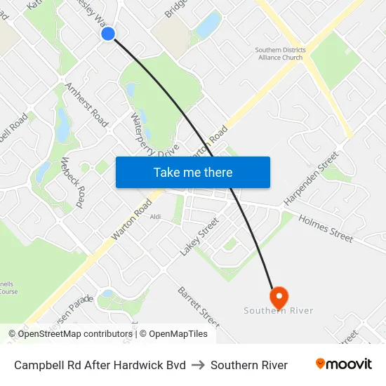 Campbell Rd After Hardwick Bvd to Southern River map