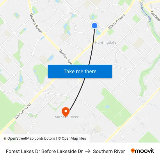 Forest Lakes Dr Before Lakeside Dr to Southern River map
