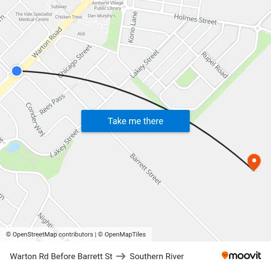 Warton Rd Before Barrett St to Southern River map