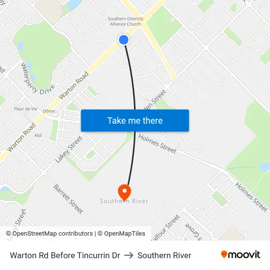 Warton Rd Before Tincurrin Dr to Southern River map