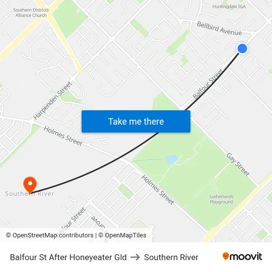 Balfour St After Honeyeater Gld to Southern River map