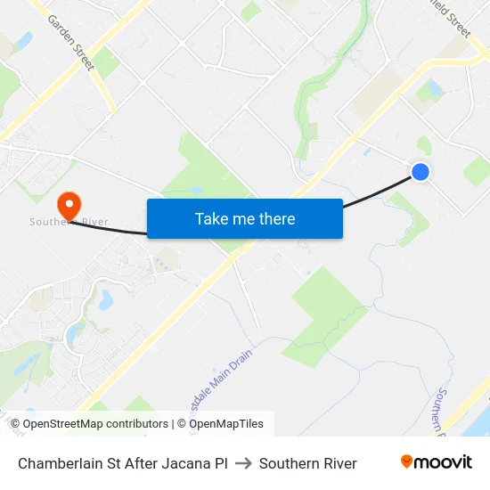 Chamberlain St After Jacana Pl to Southern River map