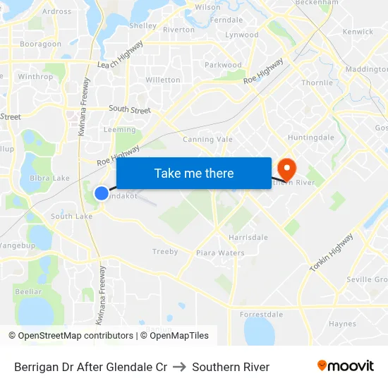 Berrigan Dr After Glendale Cr to Southern River map