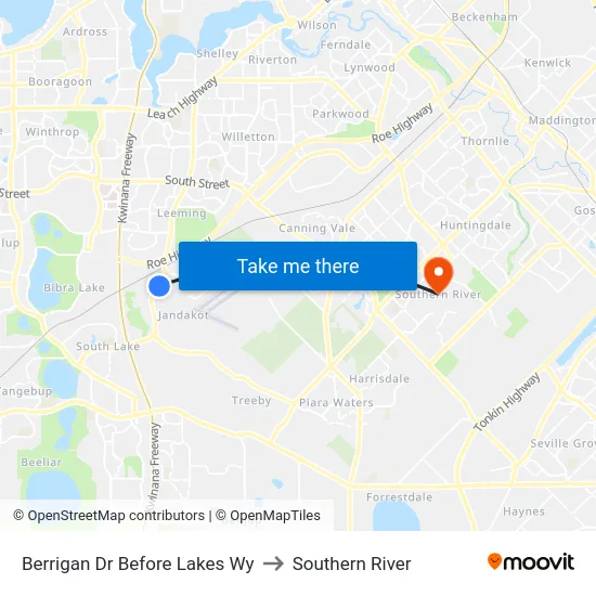 Berrigan Dr Before Lakes Wy to Southern River map
