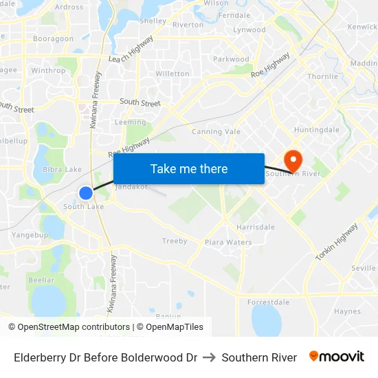Elderberry Dr Before Bolderwood Dr to Southern River map