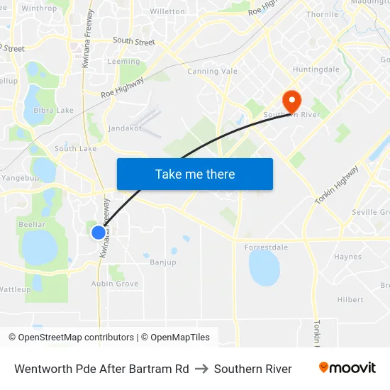 Wentworth Pde After Bartram Rd to Southern River map
