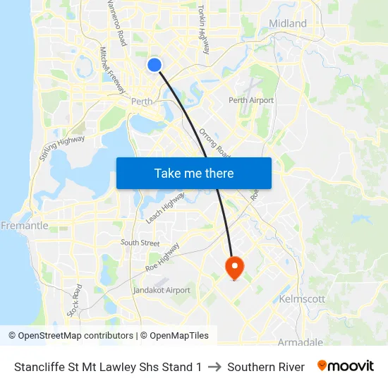Stancliffe St Mt Lawley Shs Stand 1 to Southern River map