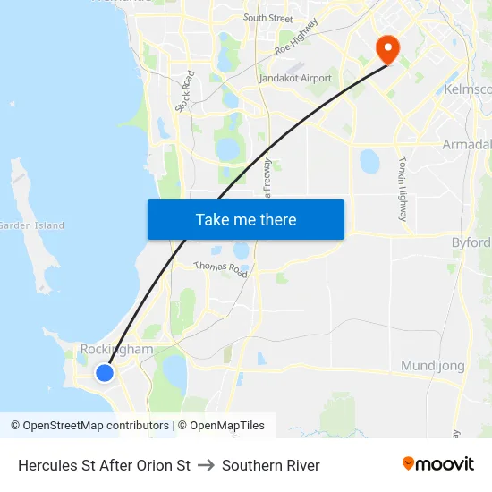 Hercules St After Orion St to Southern River map