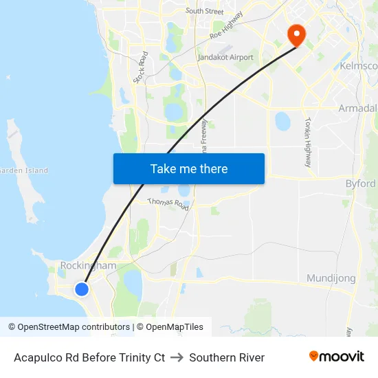 Acapulco Rd Before Trinity Ct to Southern River map