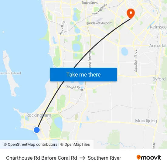 Charthouse Rd Before Coral Rd to Southern River map
