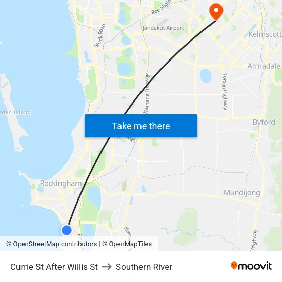 Currie St After Willis St to Southern River map