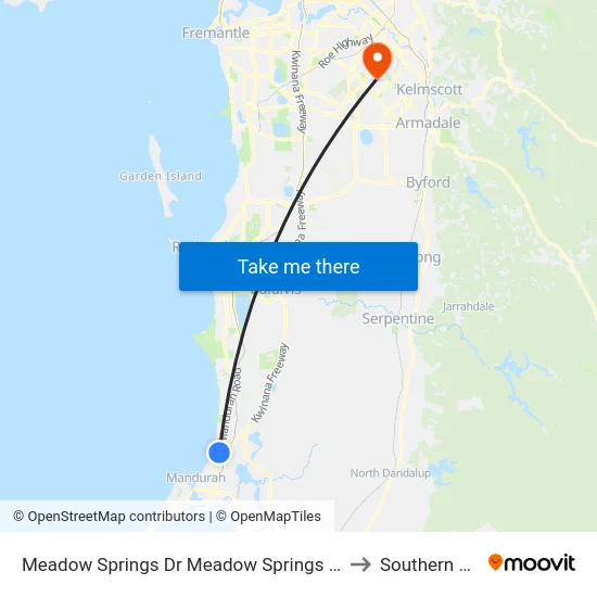 Meadow Springs Dr Meadow Springs Golf Club to Southern River map