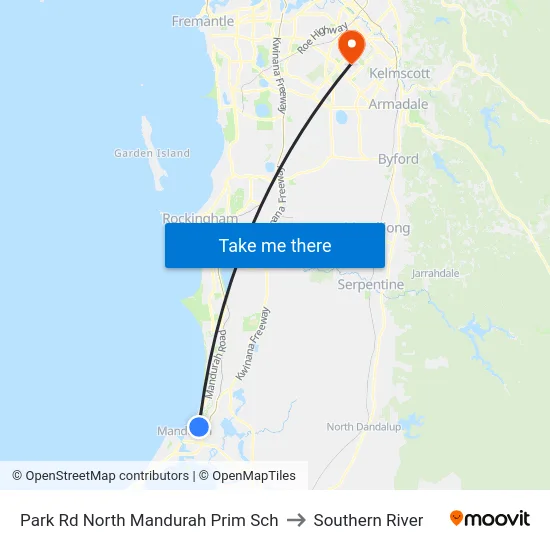 Park Rd North Mandurah Prim Sch to Southern River map