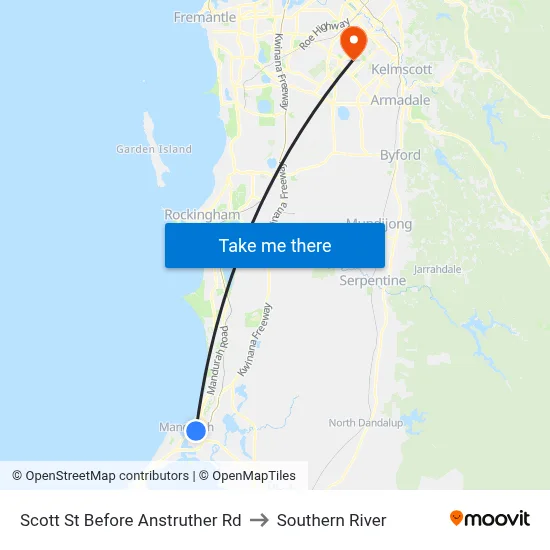 Scott St Before Anstruther Rd to Southern River map