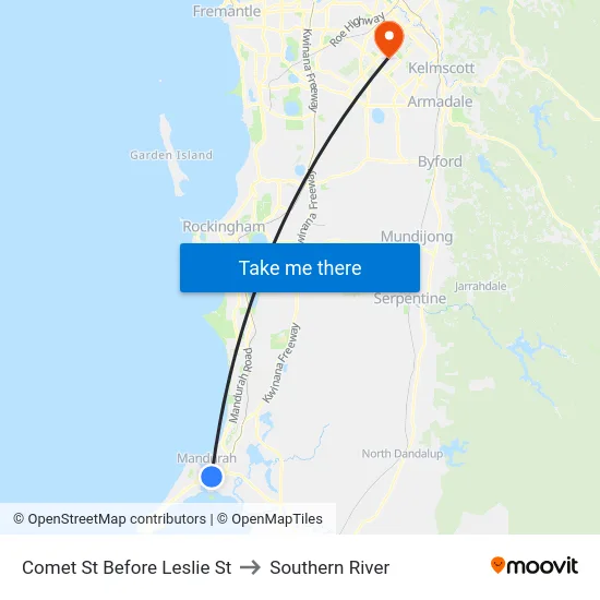 Comet St Before Leslie St to Southern River map