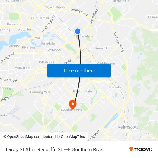 Lacey St After Redcliffe St to Southern River map