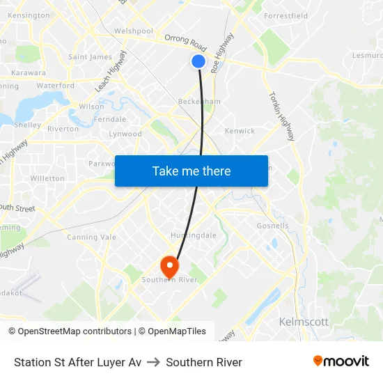 Station St After Luyer Av to Southern River map