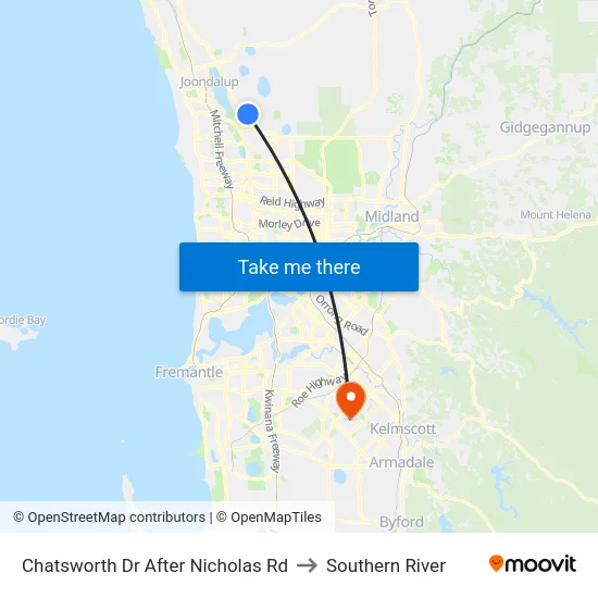 Chatsworth Dr After Nicholas Rd to Southern River map