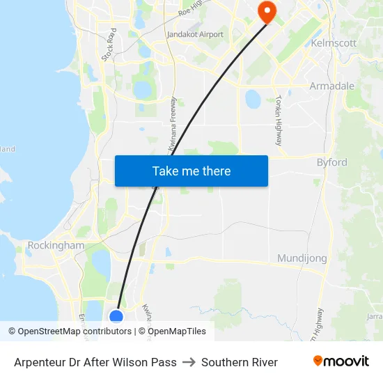 Arpenteur Dr After Wilson Pass to Southern River map