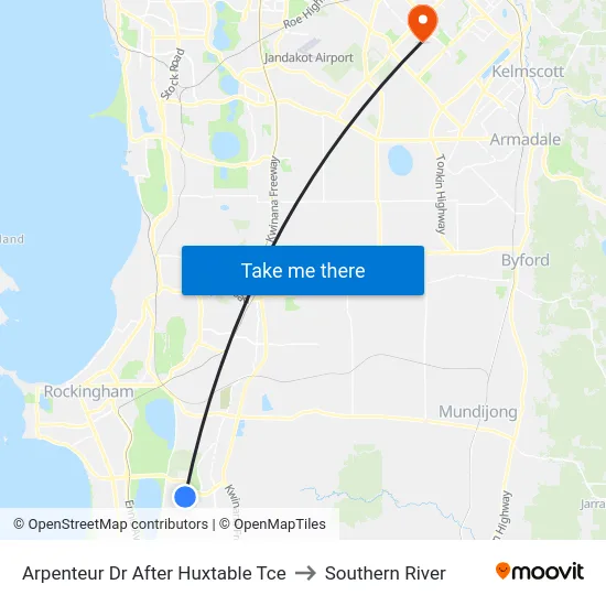 Arpenteur Dr After Huxtable Tce to Southern River map