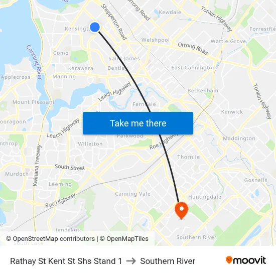 Rathay St Kent St Shs Stand 1 to Southern River map