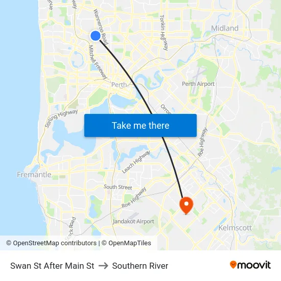 Swan St After Main St to Southern River map